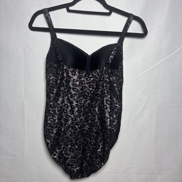 Nip Tuck 1pc Silver & Black leopard print Ruched Multifit Cup Swimsuit Sz 6 - Picture 4 of 9